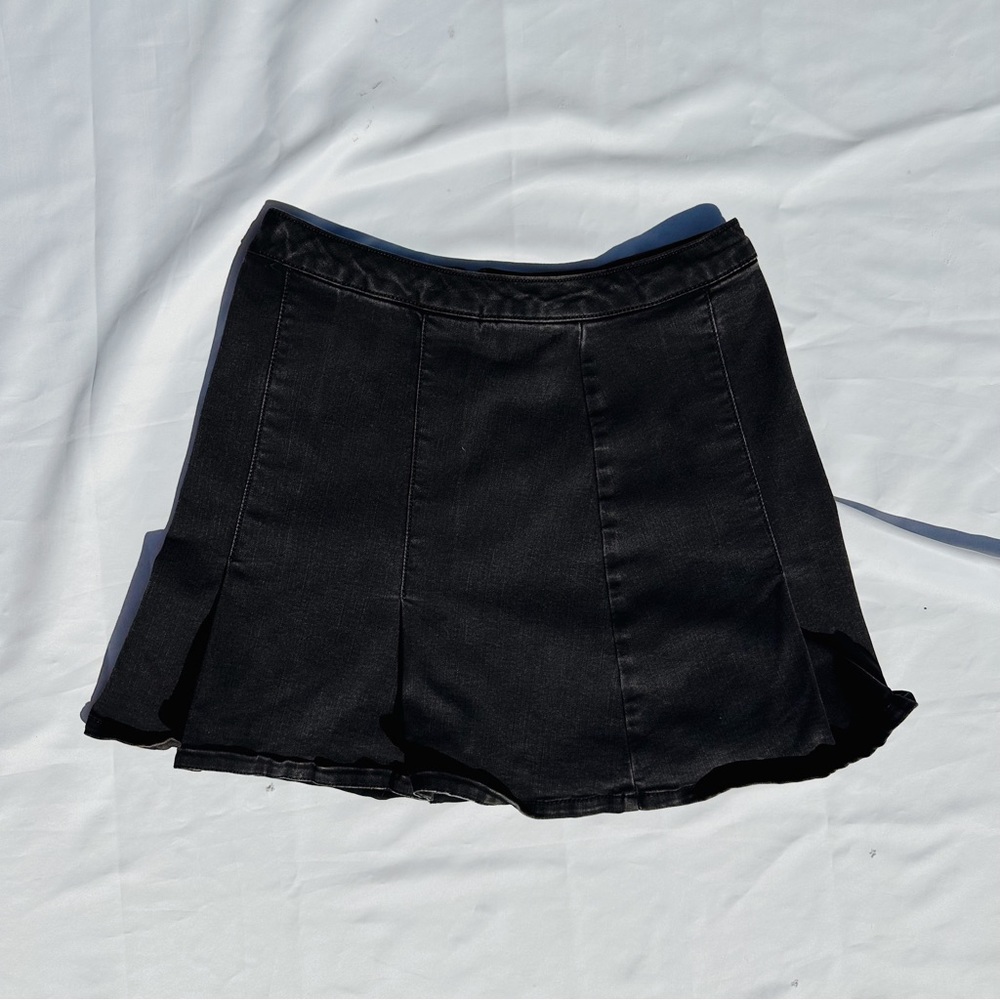 High Waisted Black Denim Skirt
